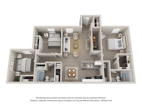 Floor plan for 3 beds, 2 baths, 1182 sqft